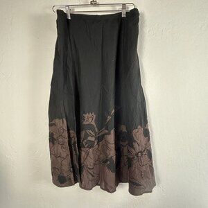 Chico's Womens Halawa Lilia Midi Skirt Size 2 Black/Fudge Floral Embroidered New